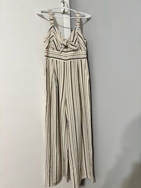 NWOT Striped Cream & Black Wide-Leg Jumpsuit / Size Small